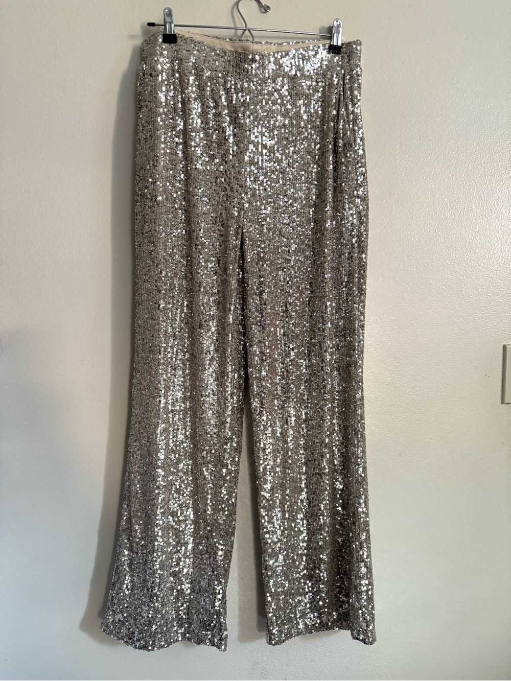Cable & Gauge Silver Sequin Wide-Leg Trousers